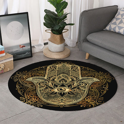 Gold Hamsa Hand Print Round Rug