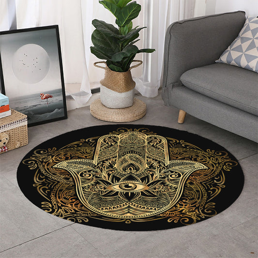 Gold Hamsa Hand Print Round Rug