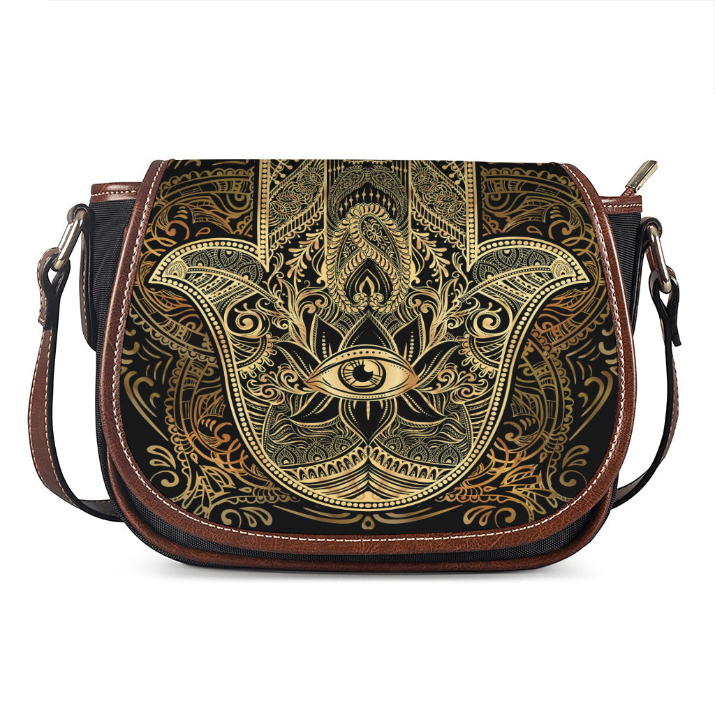 Gold Hamsa Hand Print Saddle Bag