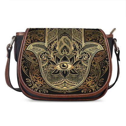 Gold Hamsa Hand Print Saddle Bag