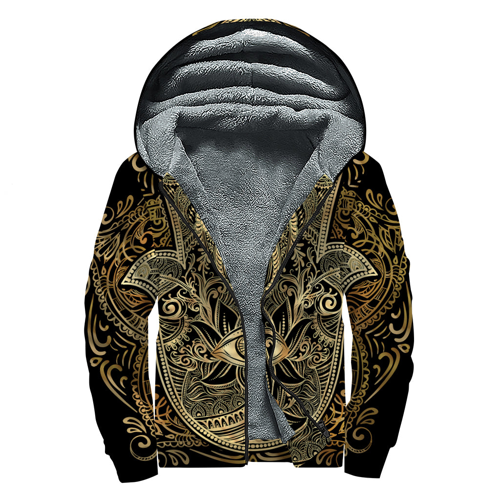 Gold Hamsa Hand Print Sherpa Lined Zip Up Hoodie