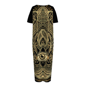 Gold Hamsa Hand Print Short Sleeve Long Nightdress