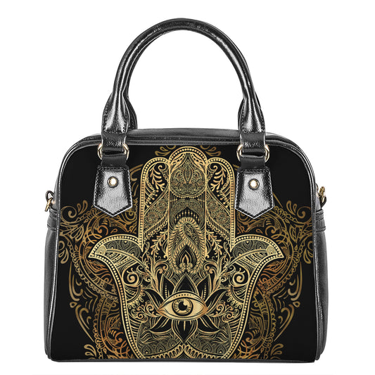 Gold Hamsa Hand Print Shoulder Handbag