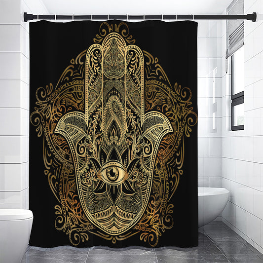 Gold Hamsa Hand Print Shower Curtain