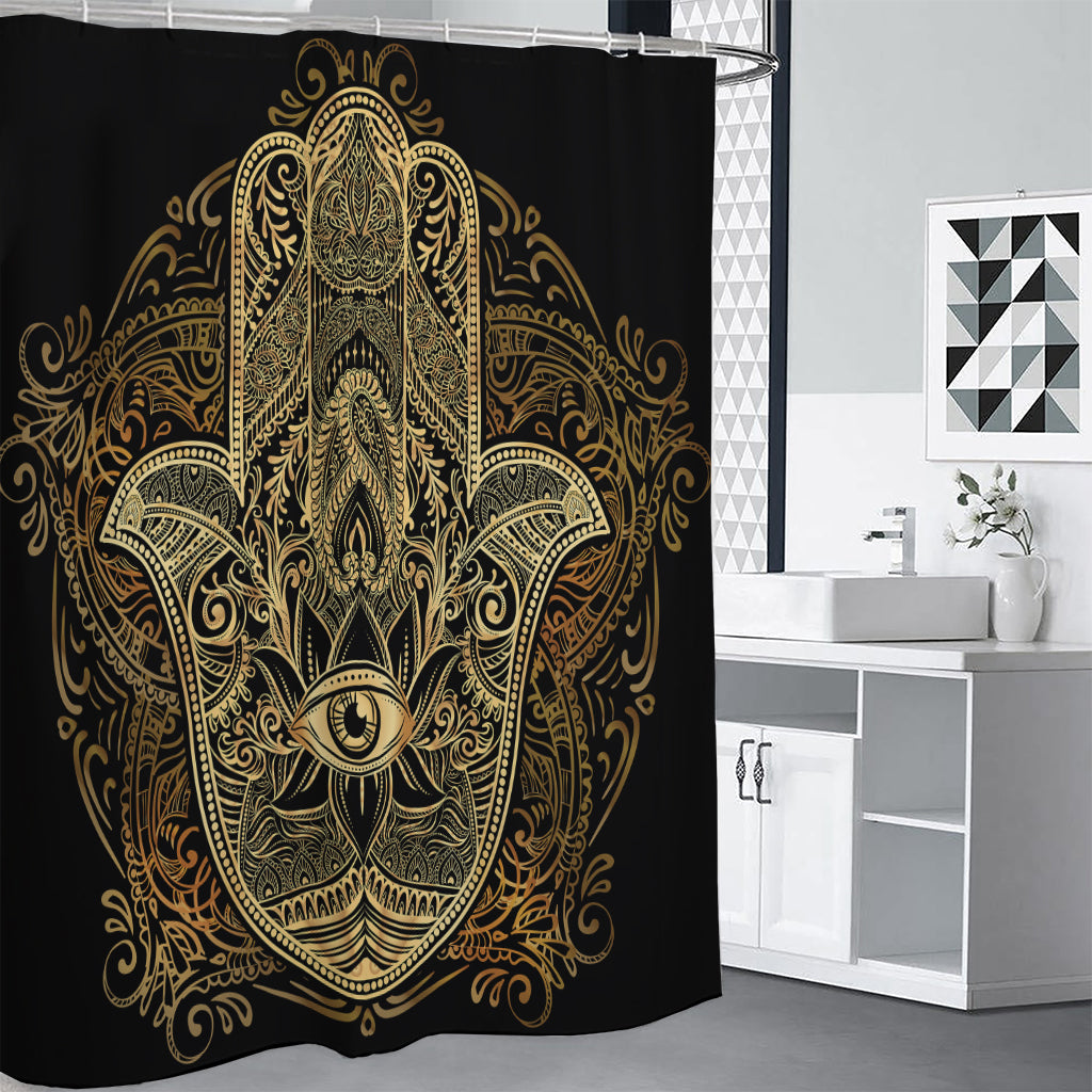 Gold Hamsa Hand Print Shower Curtain