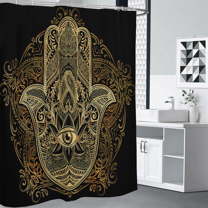Gold Hamsa Hand Print Shower Curtain