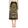 Gold Hamsa Hand Print Side Slit Midi Skirt