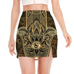 Gold Hamsa Hand Print Side Slit Mini Skirt