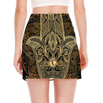 Gold Hamsa Hand Print Side Slit Mini Skirt