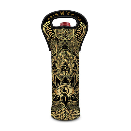 Gold Hamsa Hand Print Single Neoprene Wine Tote