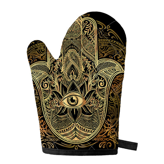 Gold Hamsa Hand Print Single Oven Mitt