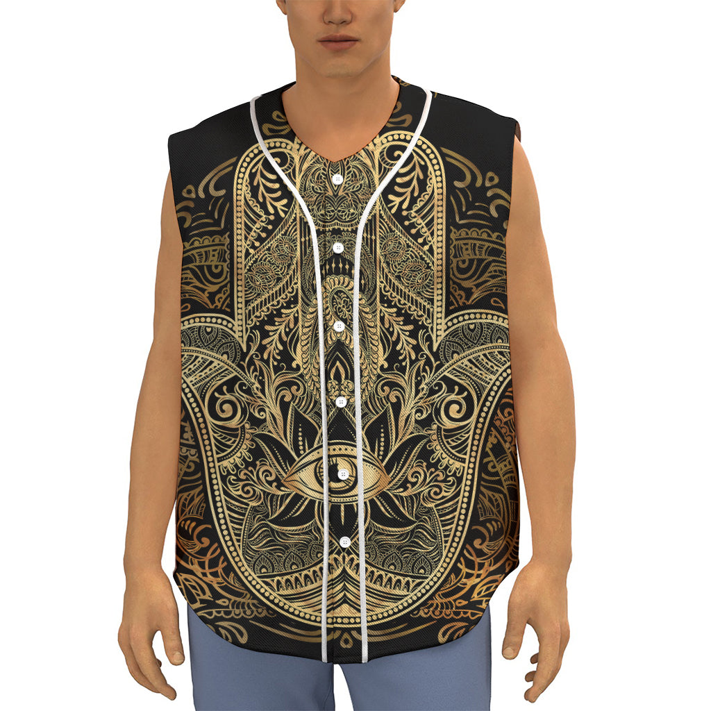 Gold Hamsa Hand Print Sleeveless Baseball Jersey