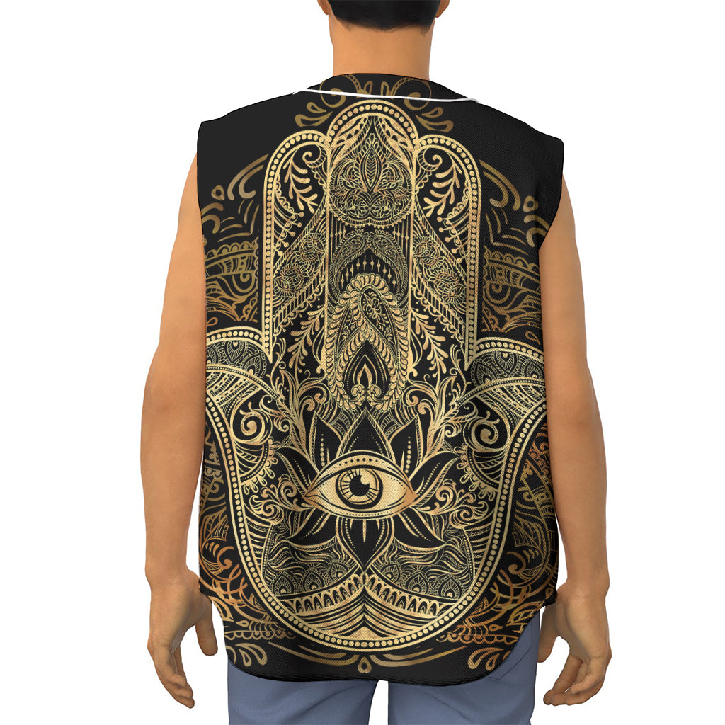 Gold Hamsa Hand Print Sleeveless Baseball Jersey