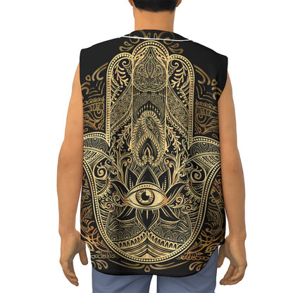 Gold Hamsa Hand Print Sleeveless Baseball Jersey