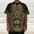 Gold Hamsa Hand Print Textured Short Sleeve Shirt