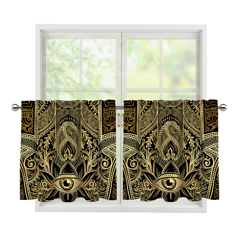 Gold Hamsa Hand Print Tier Curtains