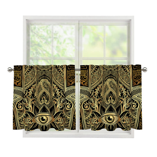 Gold Hamsa Hand Print Tier Curtains