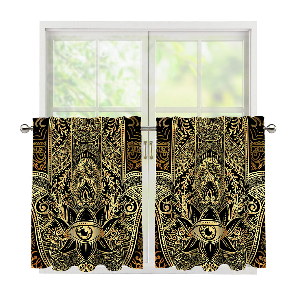 Gold Hamsa Hand Print Tier Curtains