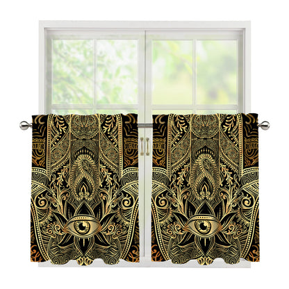 Gold Hamsa Hand Print Tier Curtains