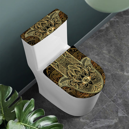 Gold Hamsa Hand Print Toilet Lid And Tank Cover Set