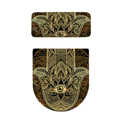 Gold Hamsa Hand Print Toilet Lid And Tank Cover Set