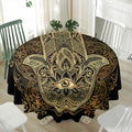 Gold Hamsa Hand Print Waterproof Round Tablecloth