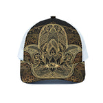 Gold Hamsa Hand Print White Mesh Trucker Cap