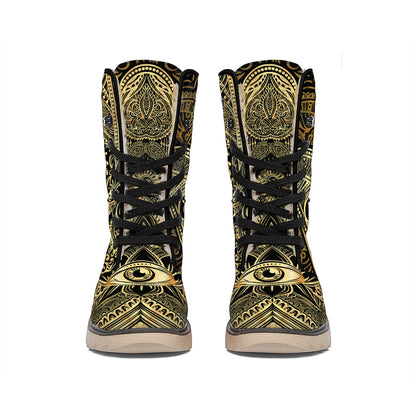 Gold Hamsa Hand Print Winter Boots
