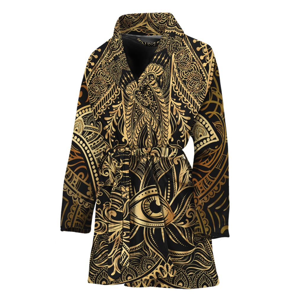 Gold Hamsa Hand Print Women's Bathrobe