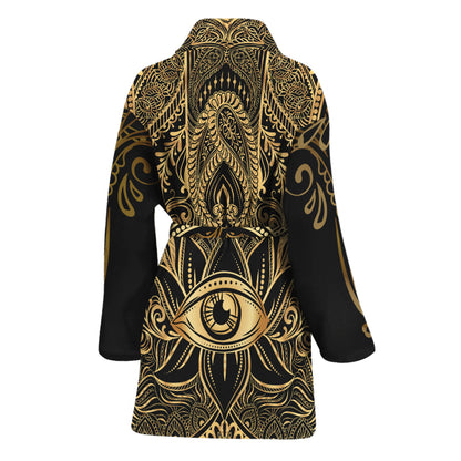 Gold Hamsa Hand Print Women's Bathrobe