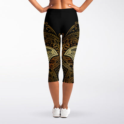 Gold Hamsa Hand Print Women's Capri Leggings