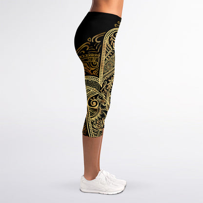 Gold Hamsa Hand Print Women's Capri Leggings