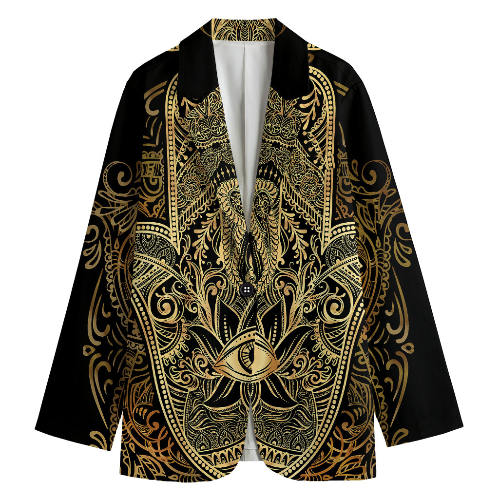 Gold Hamsa Hand Print Women's Cotton Blazer