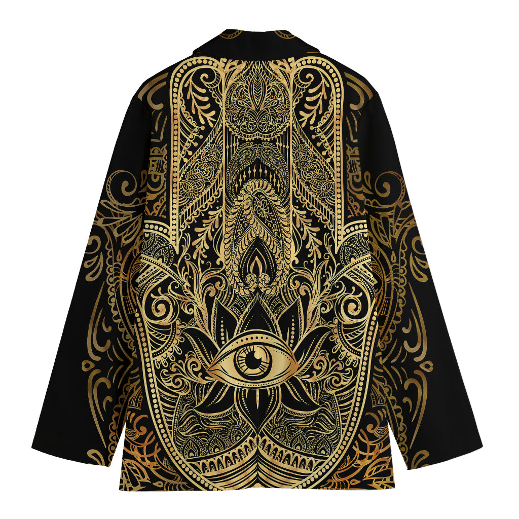 Gold Hamsa Hand Print Women's Cotton Blazer