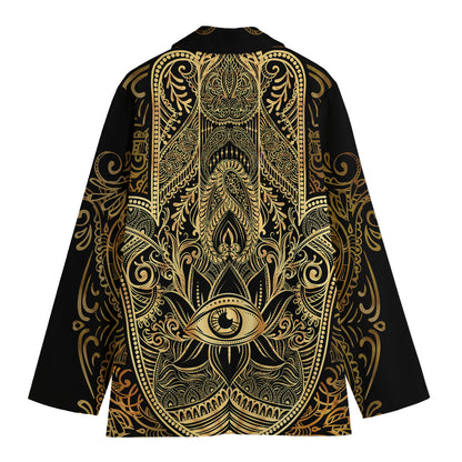 Gold Hamsa Hand Print Women's Cotton Blazer