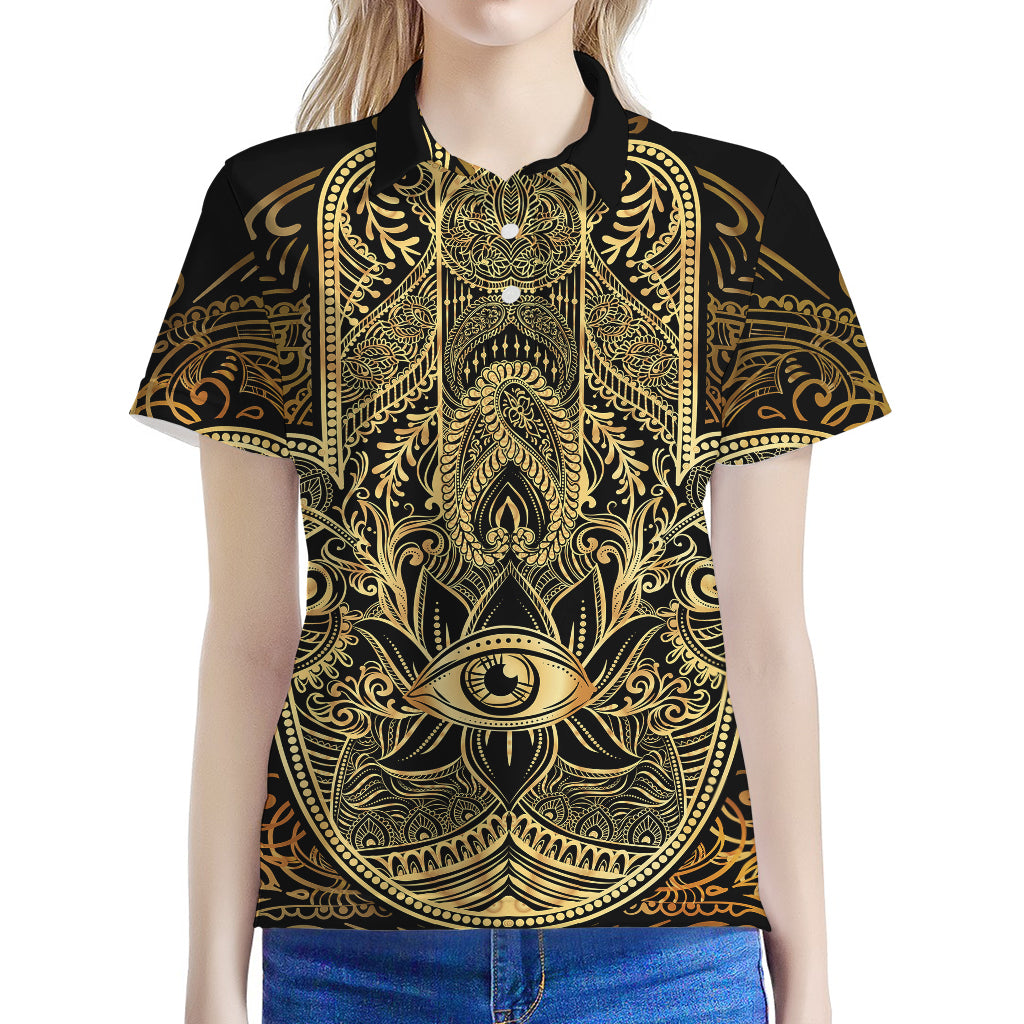Gold Hamsa Hand Print Women's Polo Shirt