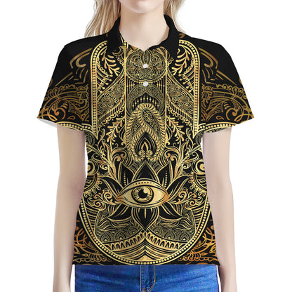 Gold Hamsa Hand Print Women's Polo Shirt