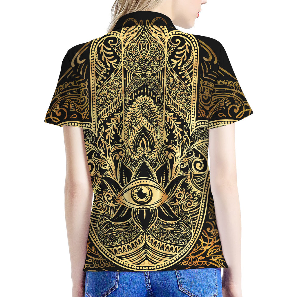 Gold Hamsa Hand Print Women's Polo Shirt