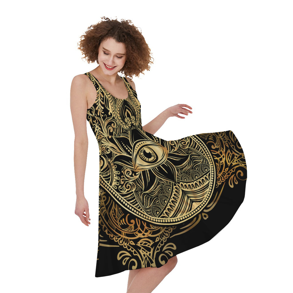 Gold Hamsa Hand Print Women's Sleeveless Dress