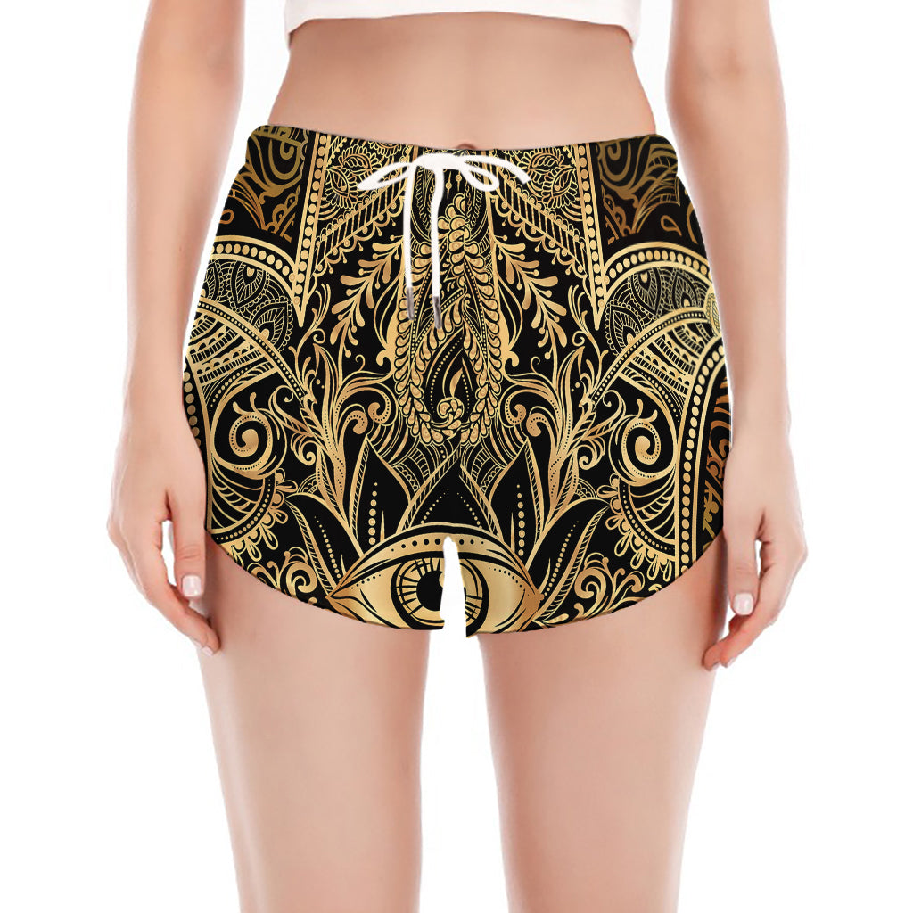Gold Hamsa Hand Print Women's Split Running Shorts
