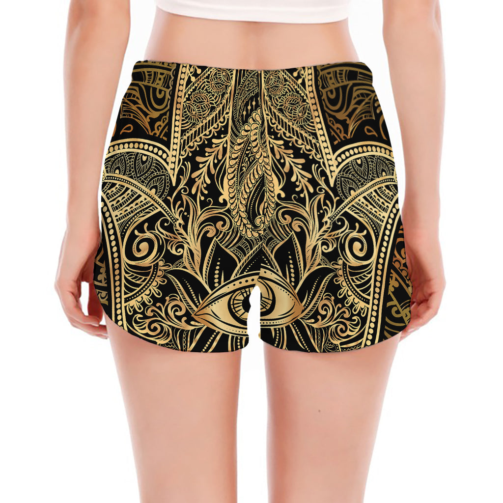 Gold Hamsa Hand Print Women's Split Running Shorts