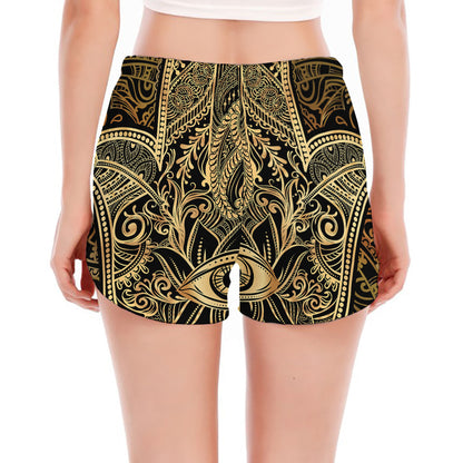 Gold Hamsa Hand Print Women's Split Running Shorts
