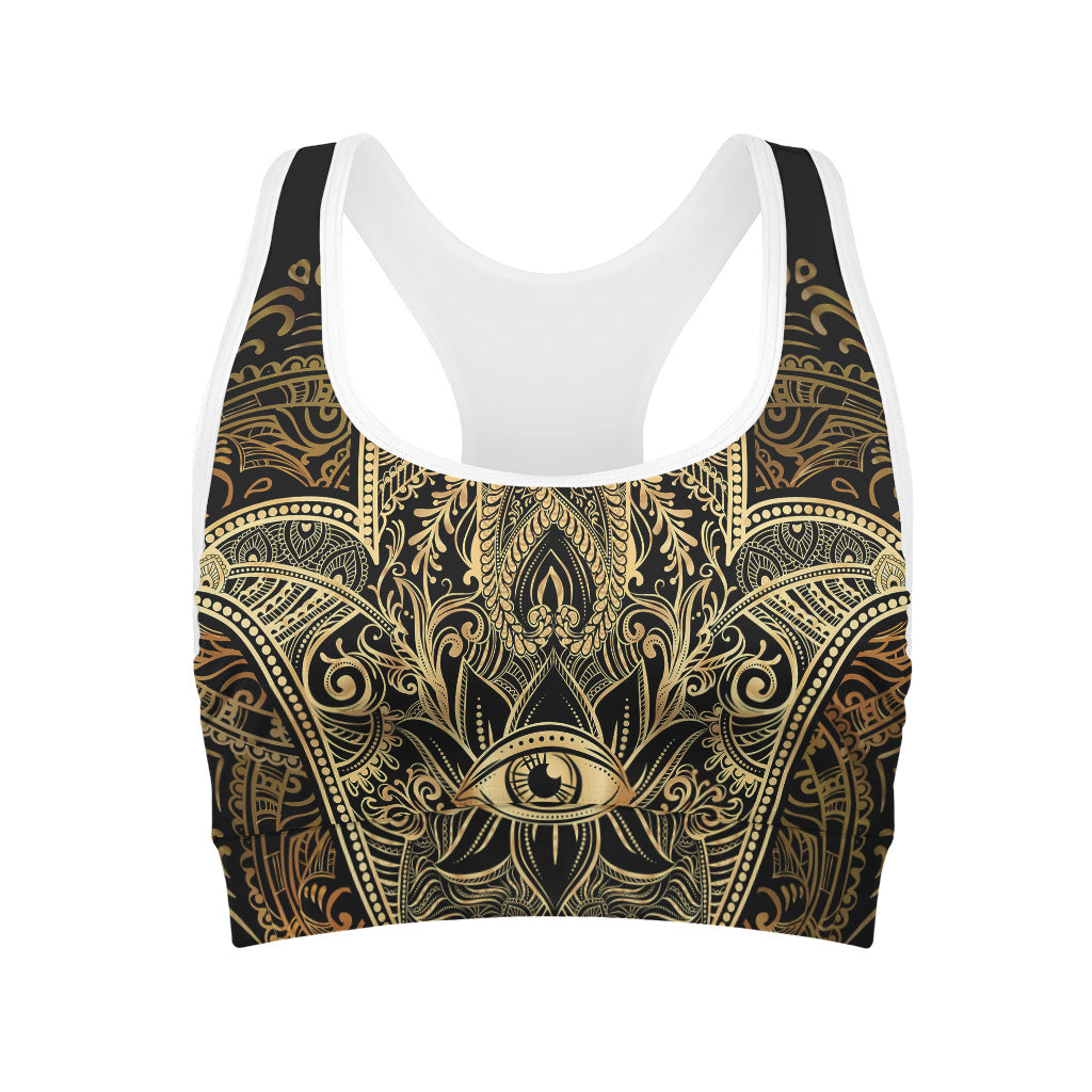 Gold Hamsa Hand Print Women's Sports Bra