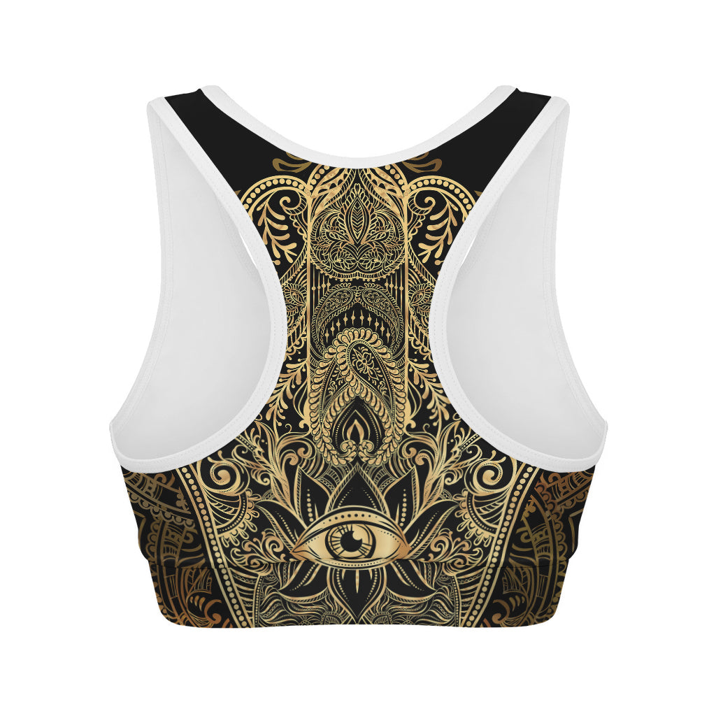 Gold Hamsa Hand Print Women's Sports Bra