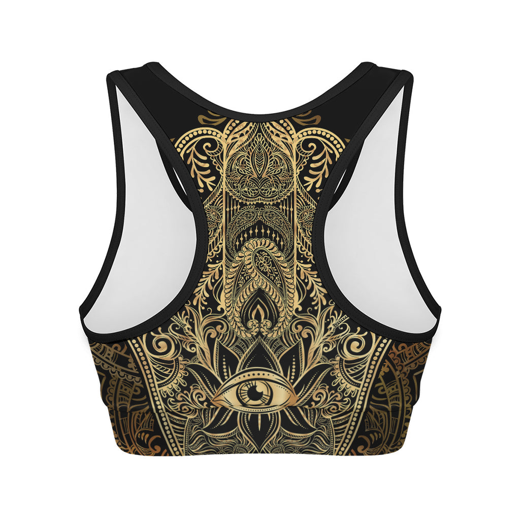 Gold Hamsa Hand Print Women's Sports Bra