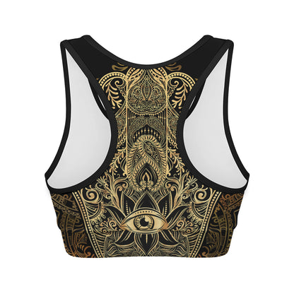 Gold Hamsa Hand Print Women's Sports Bra