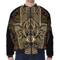 Gold Hamsa Hand Print Zip Sleeve Bomber Jacket