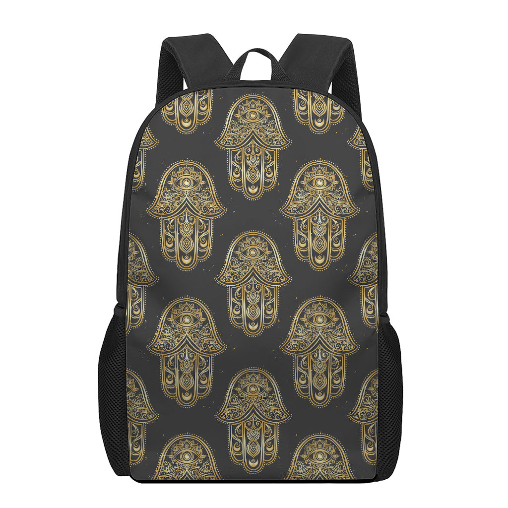 Gold Hamsa Pattern Print 17 Inch Backpack