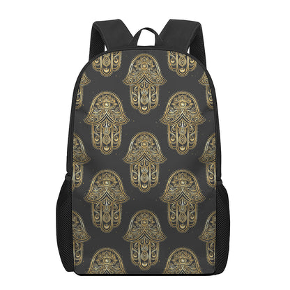Gold Hamsa Pattern Print 17 Inch Backpack