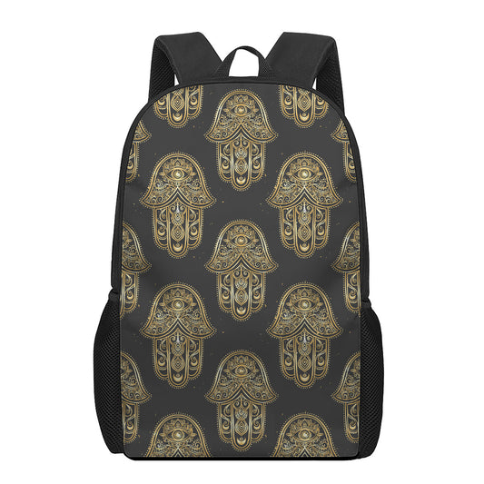 Gold Hamsa Pattern Print 17 Inch Backpack